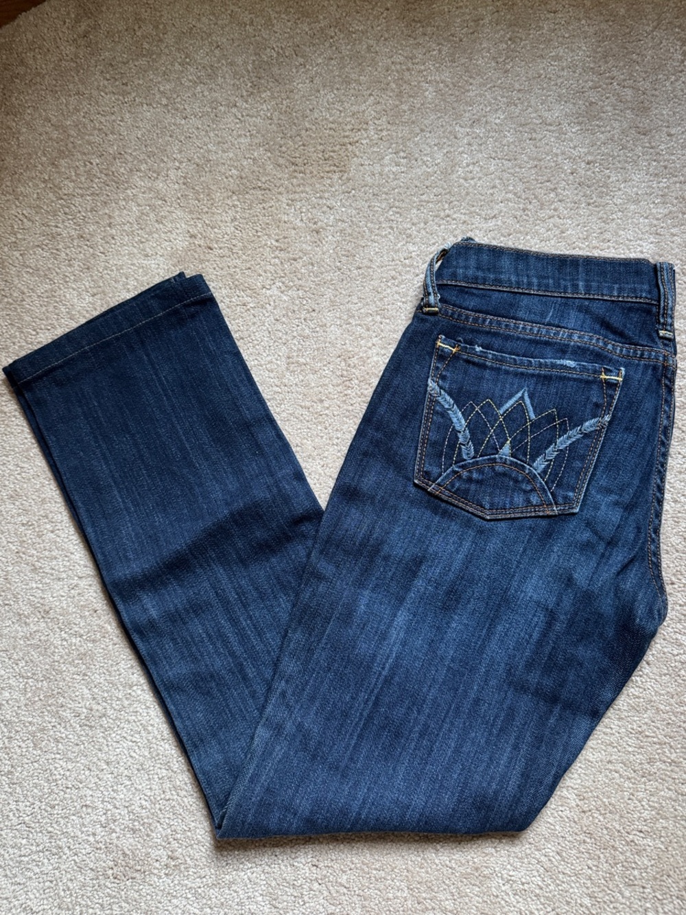 Lucky Brand Dark Wash Embroidered Pocket Jeans Zoe Straight